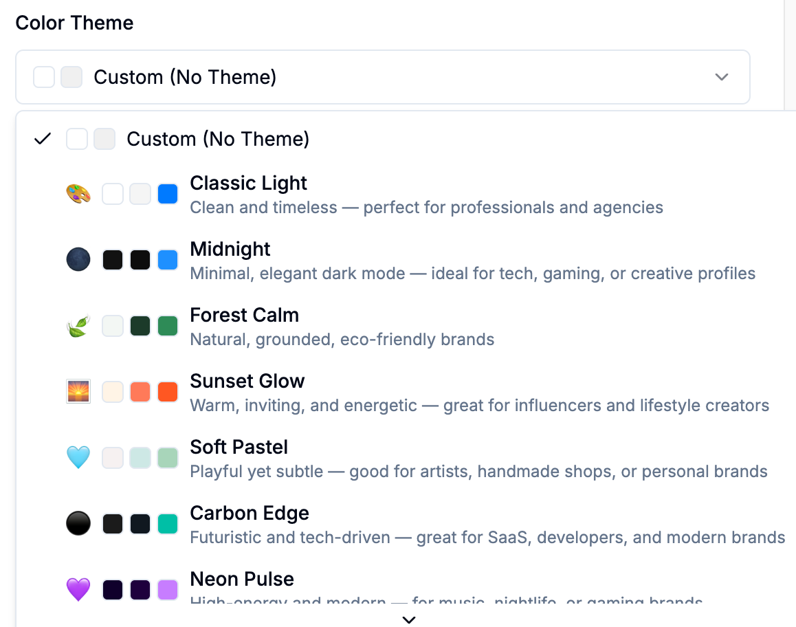 Panou de selectare a temelor
